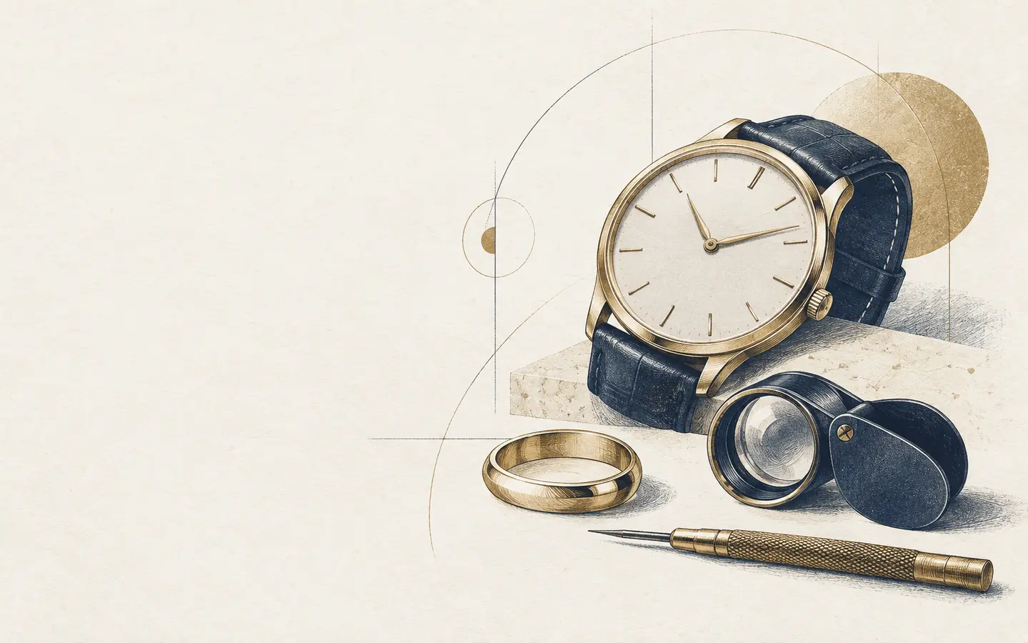 Illustration zu Schmuck, Uhren und handwerklichem Service